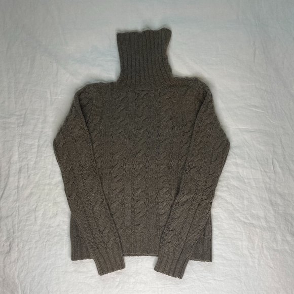 Ralph Lauren Grey wool / cashmere cable-knit turtleneck sweater - Picture 1 of 11